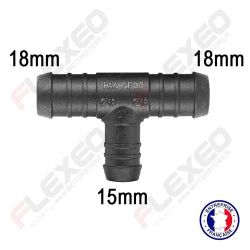 3-Way T Hose Connector - 10mm X 18mm X 18mm, 82mm Long, Black Plastic (Part #208C)