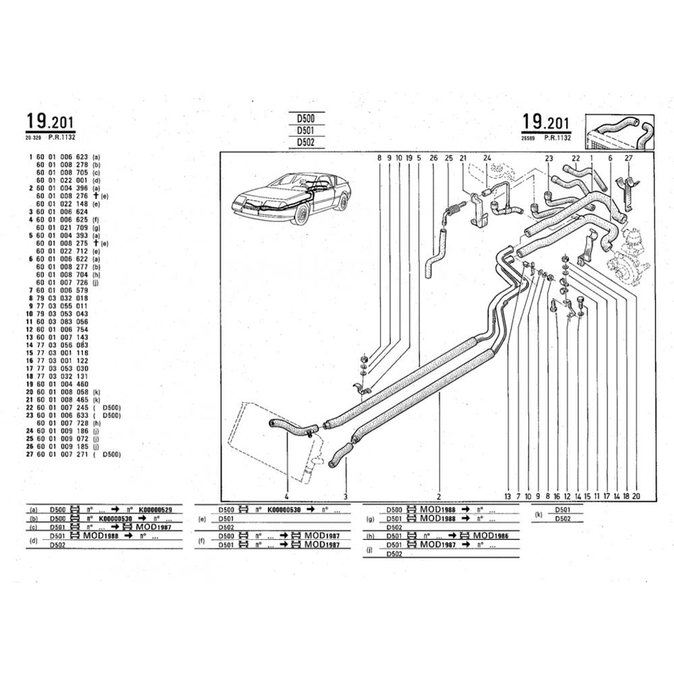 KIT EAU ARRIERE 15 DURITES SILICONE ALPINE GTA V6 TURBO D501 Phase 1