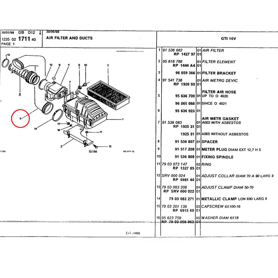 DURITE ADMISSION CITROËN BX GTI 16V
