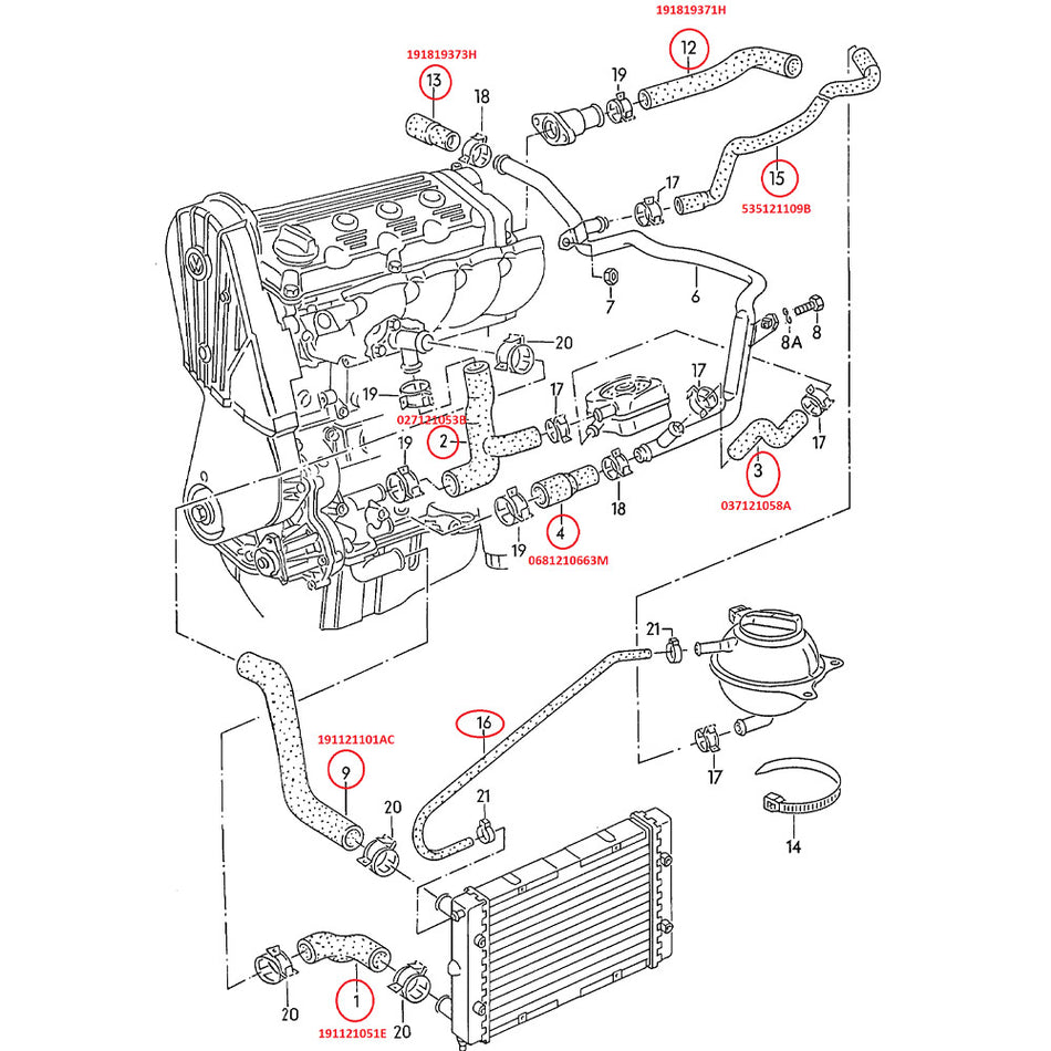 KIT EAU 11 DURITES SILICONE VOLKSWAGEN GOLF 2 GTI 16S Phase 2 (1991-)