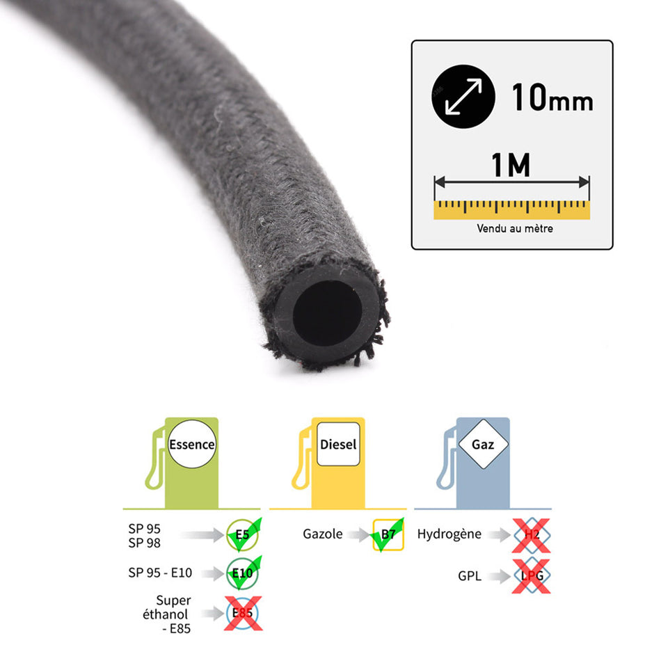 Durite de carburant toilée Ø10mm au mètre