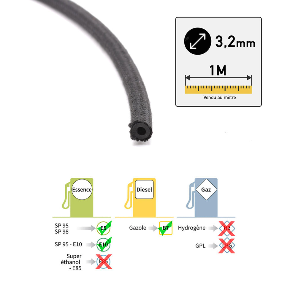 Durite de carburant toilée Ø3,2mm au mètre