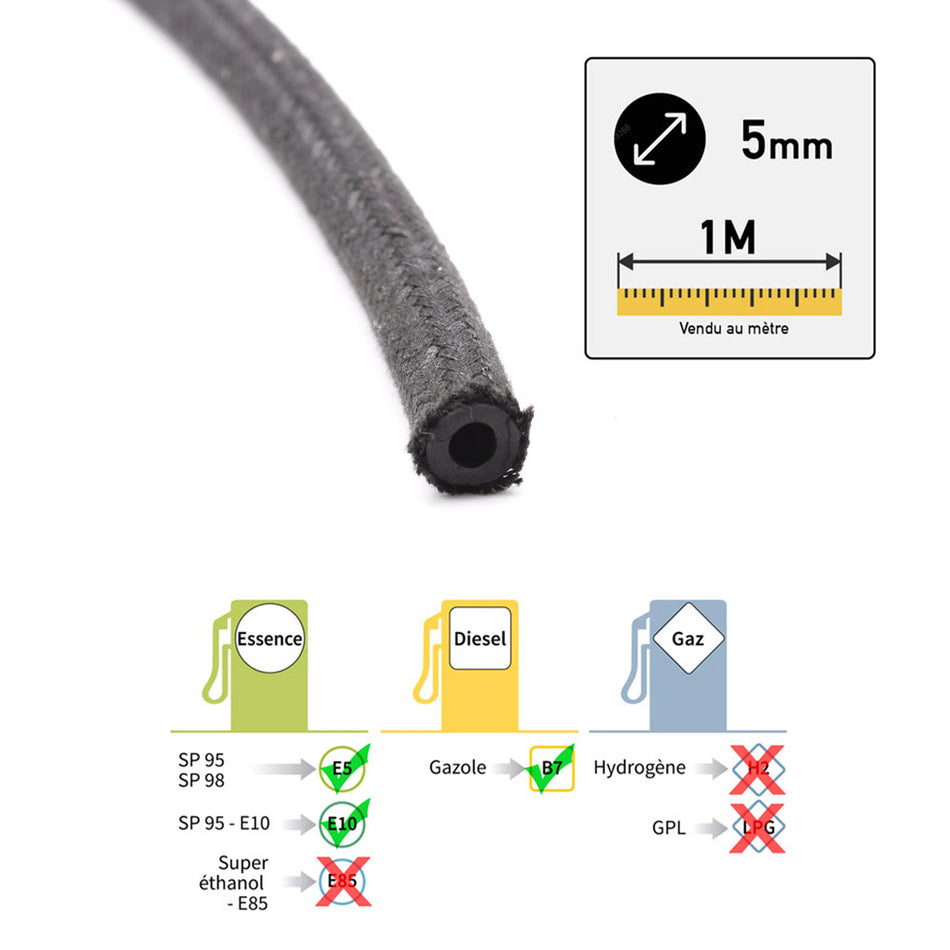 Durite de carburant toilée Ø5mm au mètre