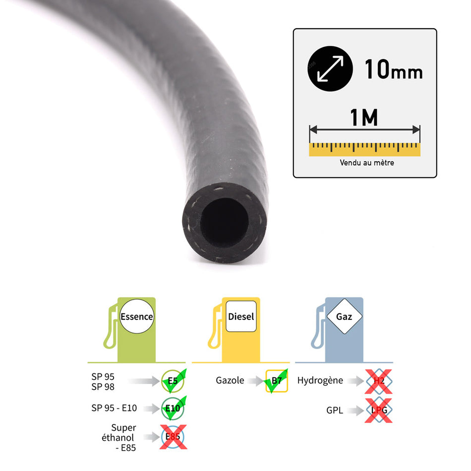 Durite de carburant renforcée Ø10mm au mètre