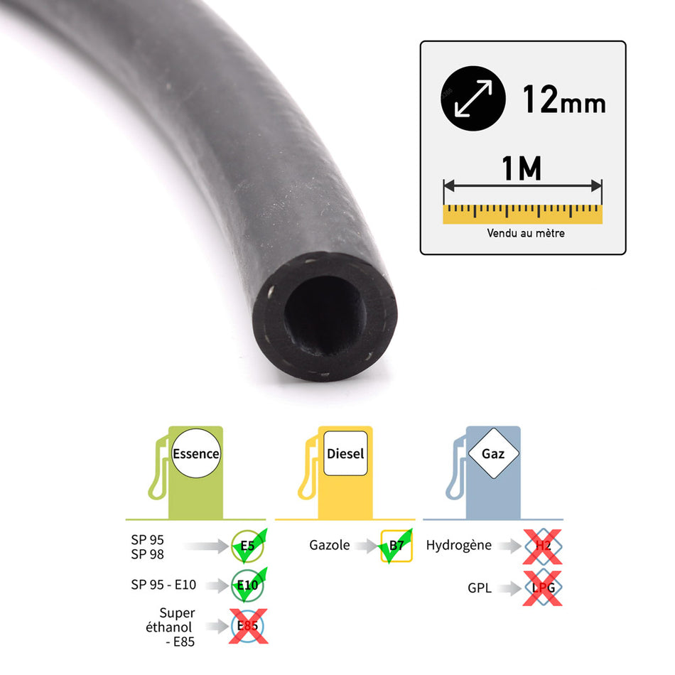 Durite de carburant renforcée Ø12mm au mètre