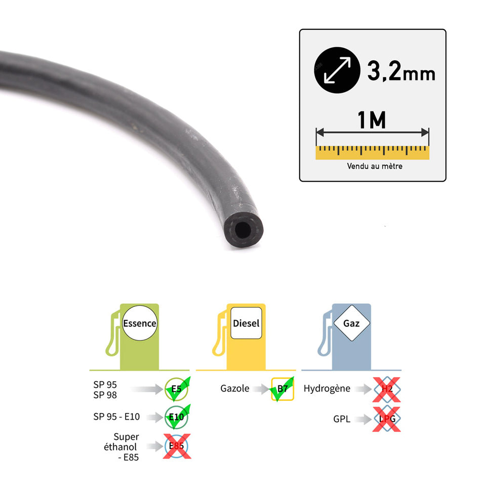Durite de carburant renforcée Ø3,2mm au mètre