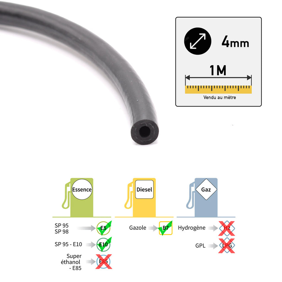 Durite de carburant renforcée Ø4mm au mètre