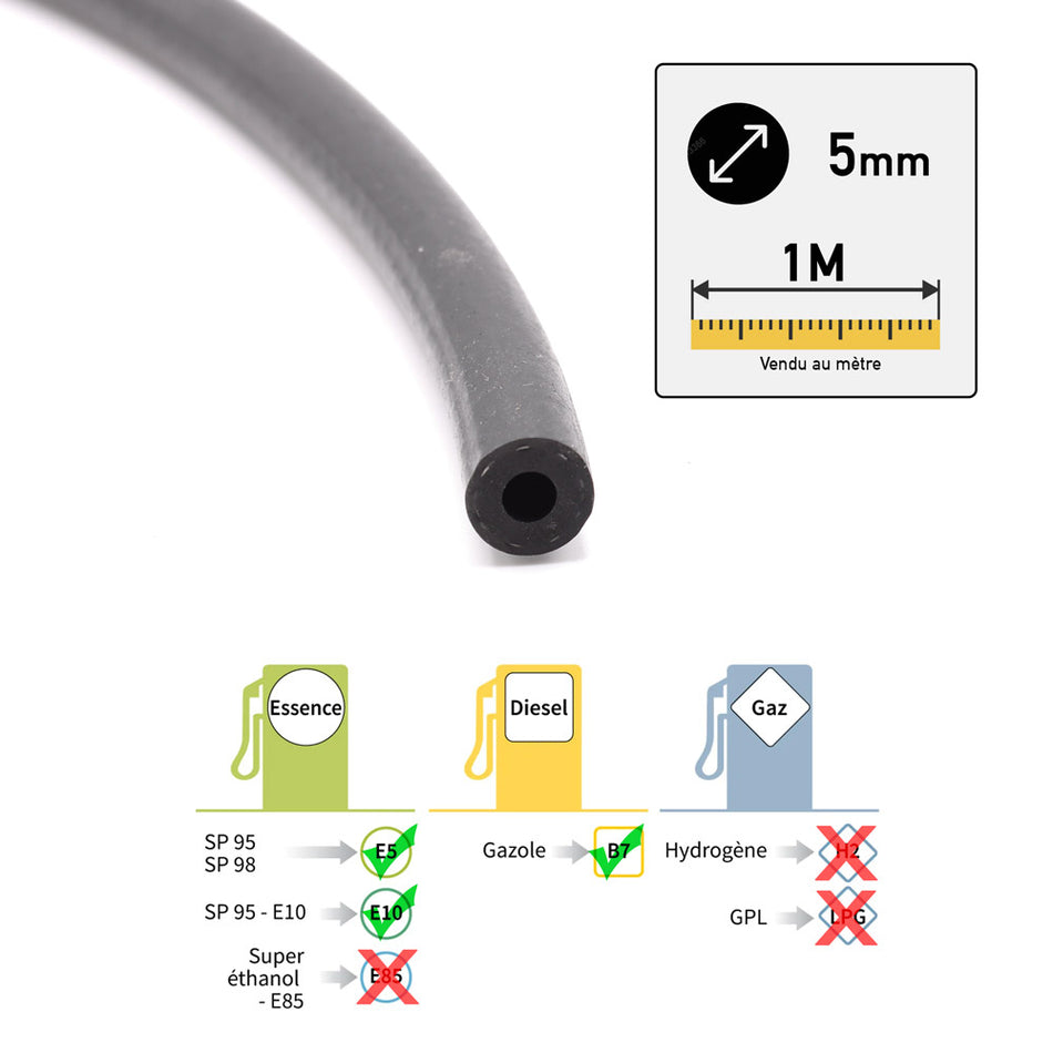Durite de carburant renforcée Ø5mm au mètre