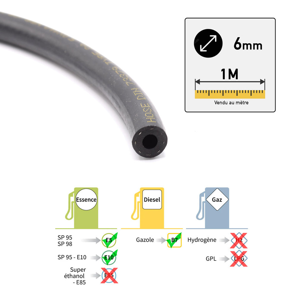 Durite de carburant renforcée Ø6mm au mètre