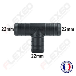 Raccord connecteur T pour tuyau et durite diamètre 22mm