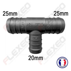 Raccord connecteur T pour tuyau et durite diamètre 25-25-20mm