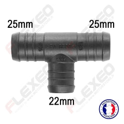 Raccord connecteur T pour tuyau et durite diamètre 25-25-22mm