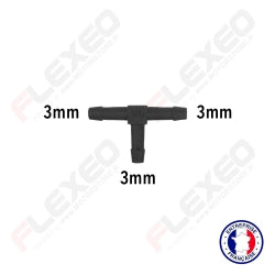 Raccord connecteur T pour tuyau et durite diamètre 3mm