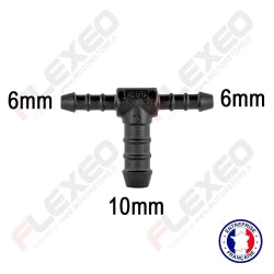 Raccord connecteur T pour tuyau et durite diamètre 6-6-10mm