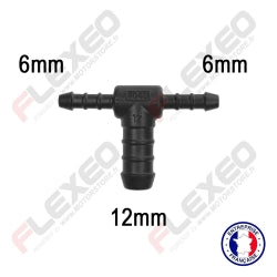 Raccord connecteur T pour tuyau et durite diamètre 6-6-12mm