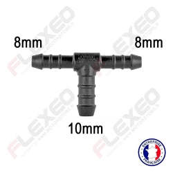 Raccord connecteur T pour tuyau et durite diamètre 8-8-10mm