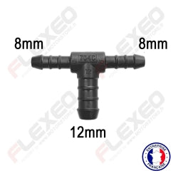 Raccord connecteur T pour tuyau et durite diamètre 8-8-12mm