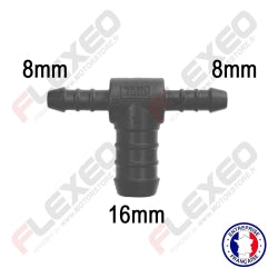 Raccord connecteur T pour tuyau et durite diamètre 8-8-16mm
