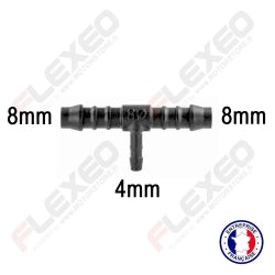 Raccord connecteur T pour tuyau et durite diamètre 8-8-4mm