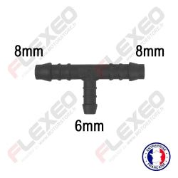 Raccord connecteur T pour tuyau et durite diamètre 8-8-6mm