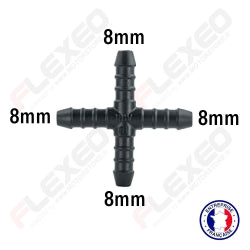 Raccord connecteur X pour tuyau et durite diamètre 8mm