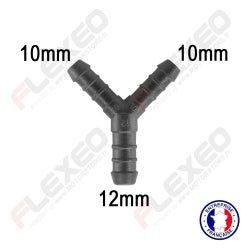 Raccord connecteur Y pour tuyau et durite diamètre 10-10-12mm