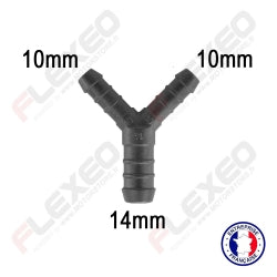 Raccord connecteur Y pour tuyau et durite diamètre 10-10-14mm