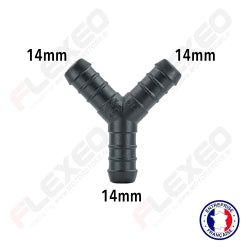 Raccord connecteur Y pour tuyau et durite diamètre 16mm
