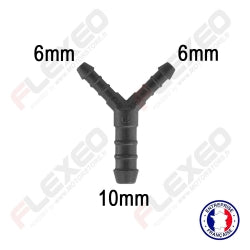 Raccord connecteur Y pour tuyau et durite diamètre 6-6-10mm