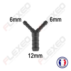 Raccord connecteur Y pour tuyau et durite diamètre 6-6-12mm