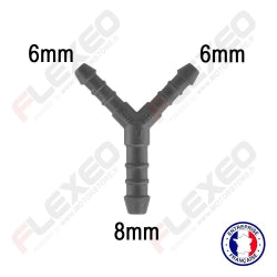 Raccord connecteur Y pour tuyau et durite diamètre 6-6-8mm