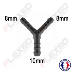 Raccord connecteur Y pour tuyau et durite diamètre 8-8-10mm