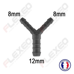 Raccord connecteur Y pour tuyau et durite diamètre 8-8-12mm