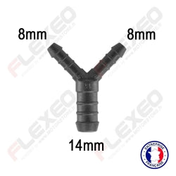 Raccord connecteur Y pour tuyau et durite diamètre 8-8-14mm