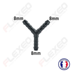 Raccord connecteur Y pour tuyau et durite diamètre 8mm