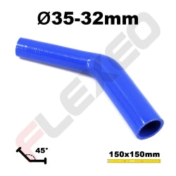 Réducteur 45° silicone Ø32-35mm L.150x150mm 3 plys
