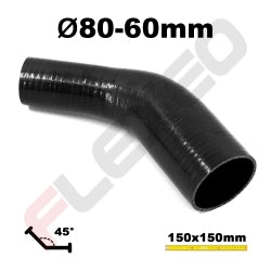 Réducteur 45° silicone Ø60-80mm L.150x150mm 4 plys