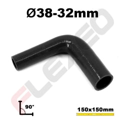 Réducteur 90° silicone Ø32-38mm L.150x150mm 3 plys