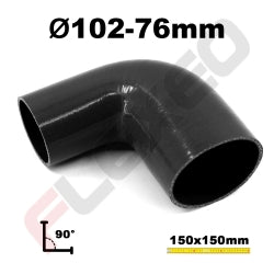 Réducteur 90° silicone Ø76-102mm L.150x150mm 4 plys