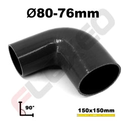 Réducteur 90° silicone Ø76-80mm L.150x150mm 4 plys